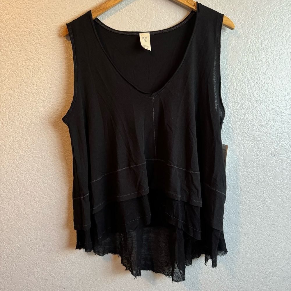 We The Free Peachy Tee Tiered Frayed Hem Tank Top Black V-Neck Women's XS NWT